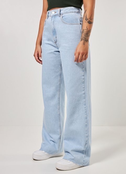 calça jeans wide leg cintura alta