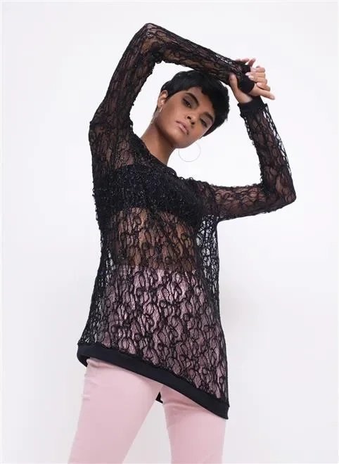 blusa alongada transparente em tule blusa alongada transparente em tule