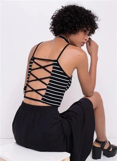 regata cropped listrada com tiras regata cropped listrada com tiras