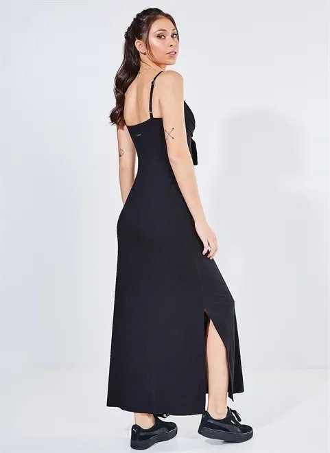vestido longo canelado com amarração vestido longo canelado com amarração