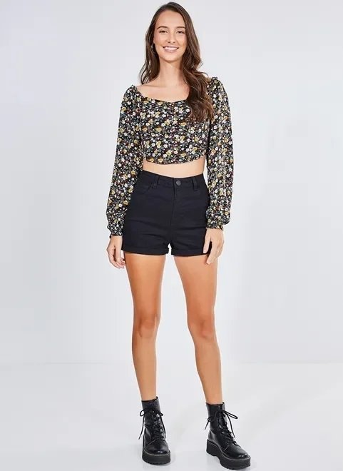 blusa cropped floral com manga bufante blusa cropped floral com manga bufante