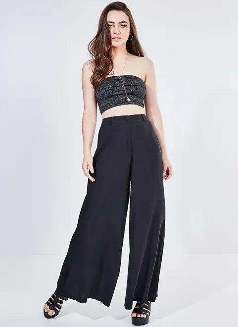 calça pantalona com botão forrado calça pantalona com botão forrado