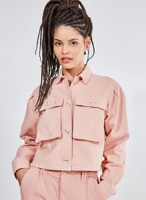 jaqueta rosa com bolsos cargo jaqueta rosa com bolsos cargo