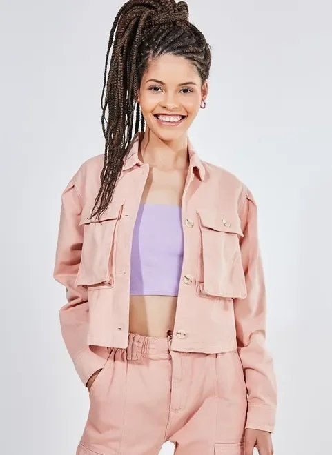 jaqueta rosa com bolsos cargo jaqueta rosa com bolsos cargo
