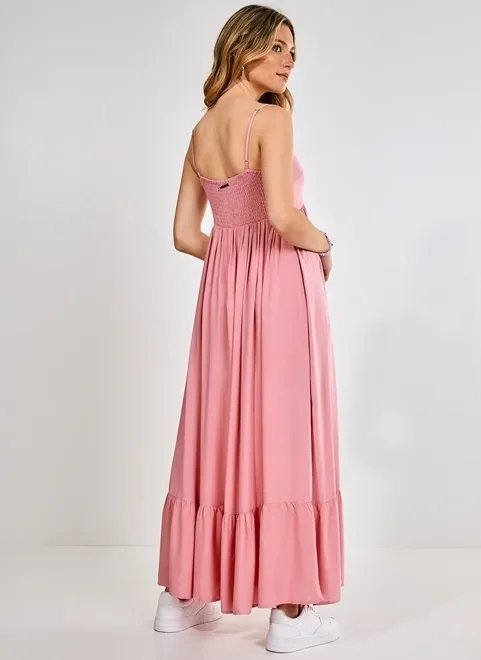 vestido midi com babado rosa seco vestido midi com babado rosa seco