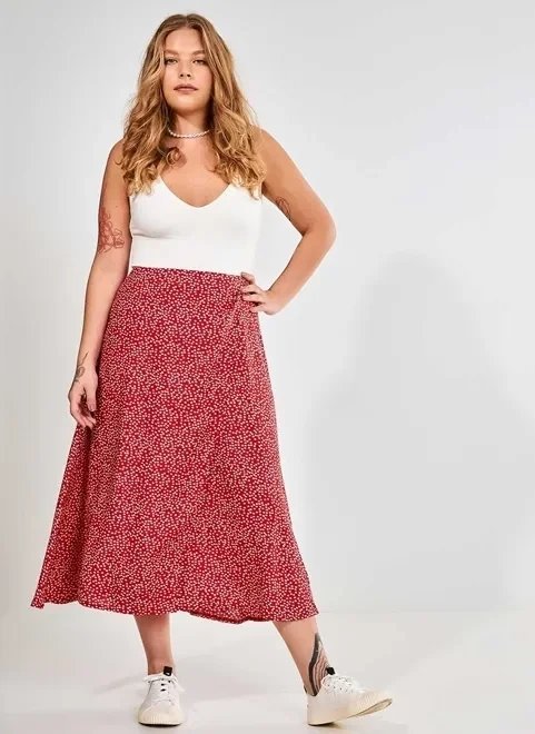 saia midi transpassada vermelha florzinhas saia midi transpassada vermelha florzinhas