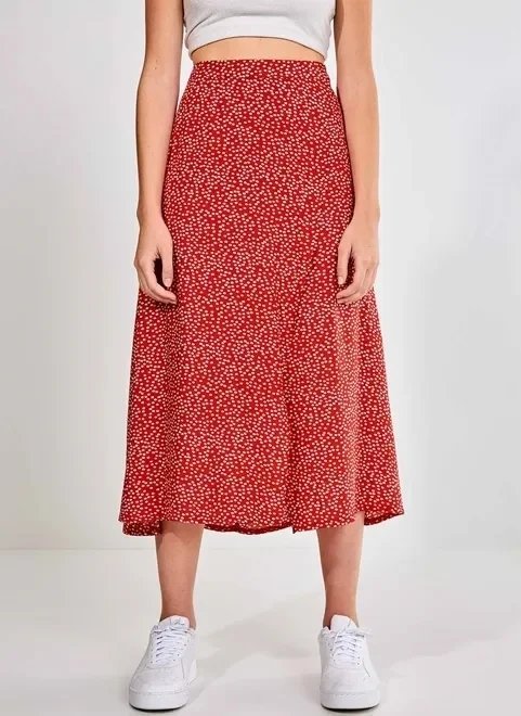 saia midi transpassada vermelha florzinhas saia midi transpassada vermelha florzinhas