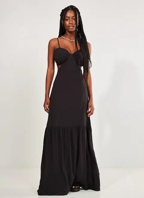 vestido longo preto com cut out vestido longo preto com cut out