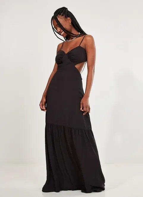 vestido longo preto com cut out vestido longo preto com cut out