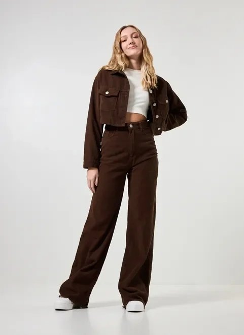 calça wide leg veludo cotelê marrom calça wide leg veludo cotelê marrom