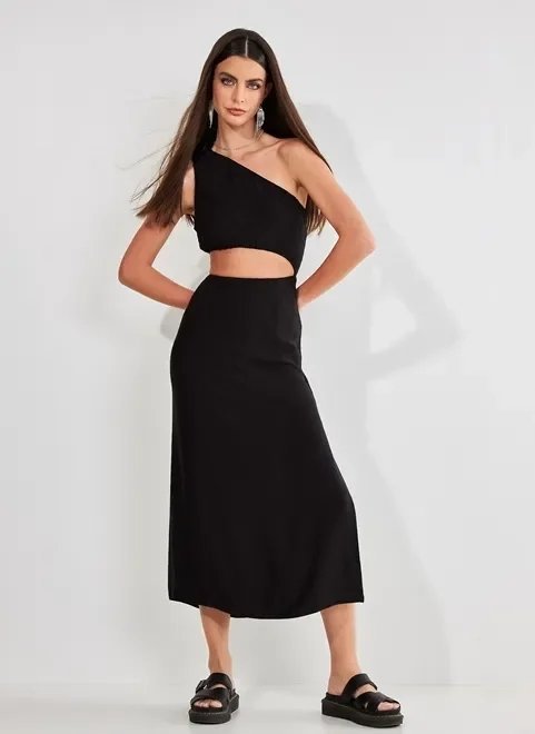 vestido com recorte e ombro único vestido com recorte e ombro único