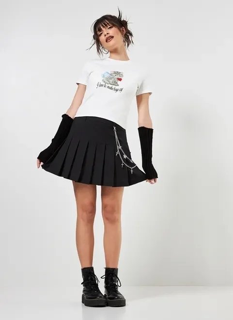 saia preta com pregas e corrente saia preta com pregas e corrente