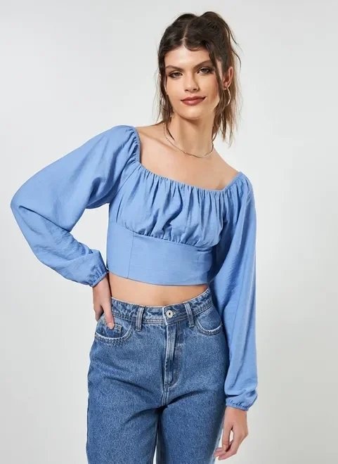 blusa cropped romântica manga bufante blusa cropped romântica manga bufante