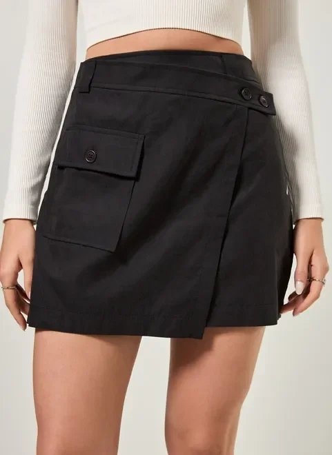 saia preta transpassada com bolso saia preta transpassada com bolso