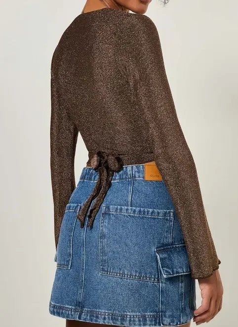 blusa de amarração marrom com brilho blusa de amarração marrom com brilho