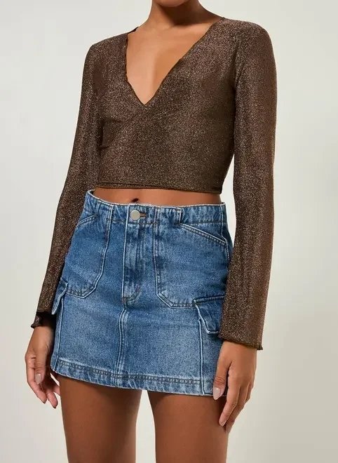 blusa de amarração marrom com brilho blusa de amarração marrom com brilho