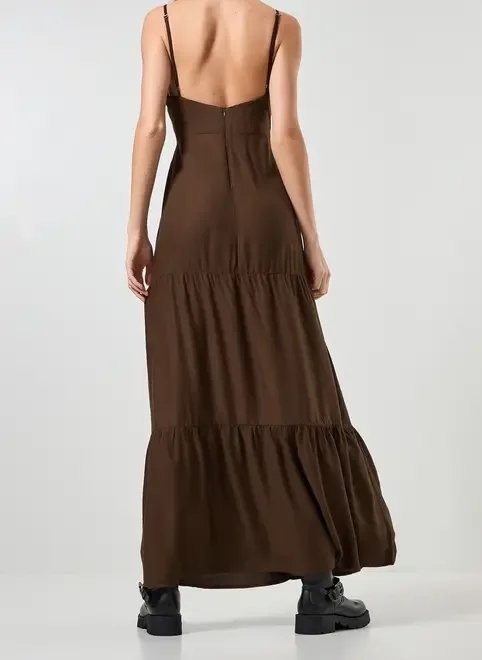 vestido longo marrom com alcinhas vestido longo marrom com alcinhas