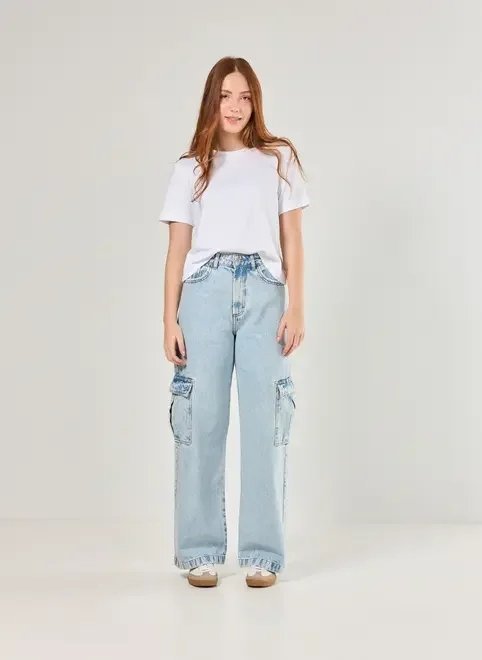 calça wide leg jeans cargo calça wide leg jeans cargo