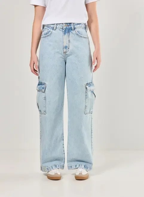 calça wide leg jeans cargo calça wide leg jeans cargo