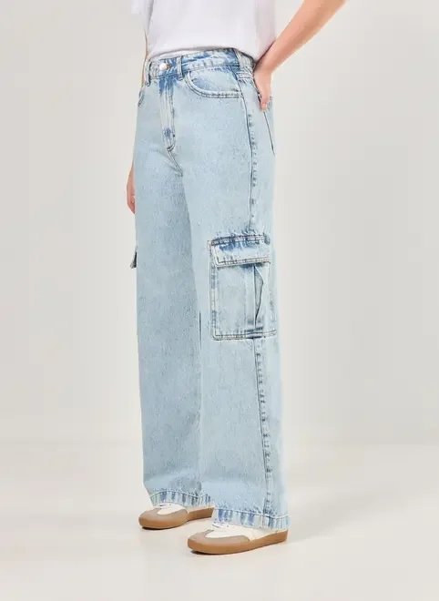 calça wide leg jeans cargo calça wide leg jeans cargo