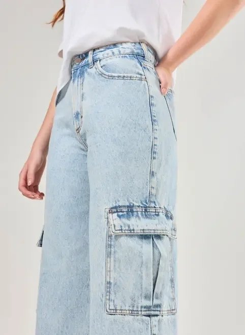 calça wide leg jeans cargo calça wide leg jeans cargo