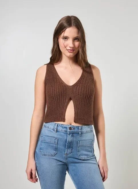 cropped em tricô marrom cropped em tricô marrom