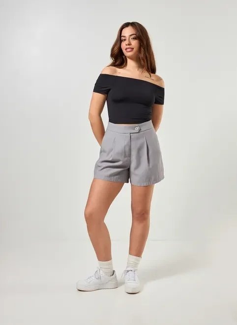 short alfaiataria chumbo cintura alta short alfaiataria chumbo cintura alta