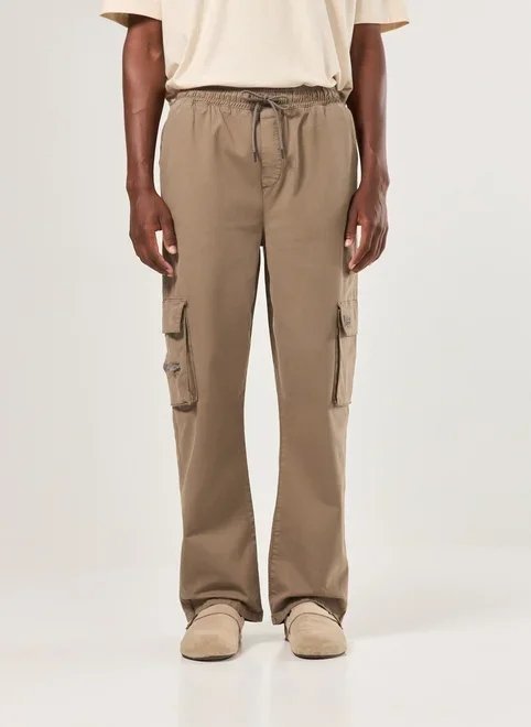 calça sarja reta cargo com cadarço calça sarja reta cargo com cadarço