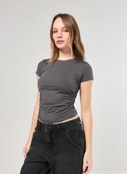 blusa manga curta poliamida franzido blusa manga curta poliamida franzido