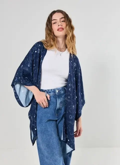 kimono azul estampa lua mística kimono azul estampa lua mística