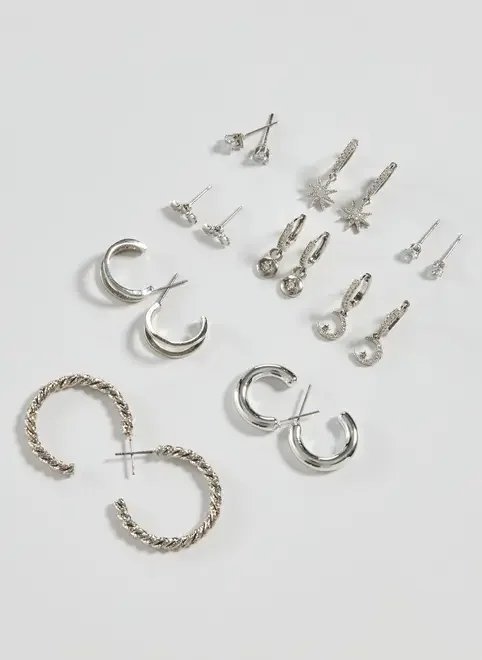 conjunto 9 brincos prateados zircônia conjunto 9 brincos prateados zircônia